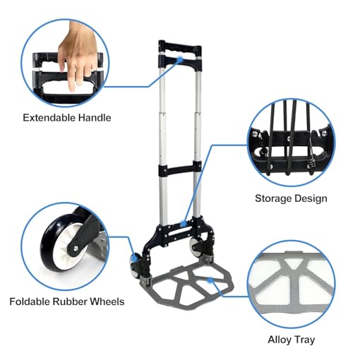 Image of Folding Stair Climbing Shopping Cart Trolley Home 4 Wheels Stair Climber Gift Wheel Roller Foldable Stainless Steel Travel Trolley Handheld Market (80 kg Luggage Trolley)
