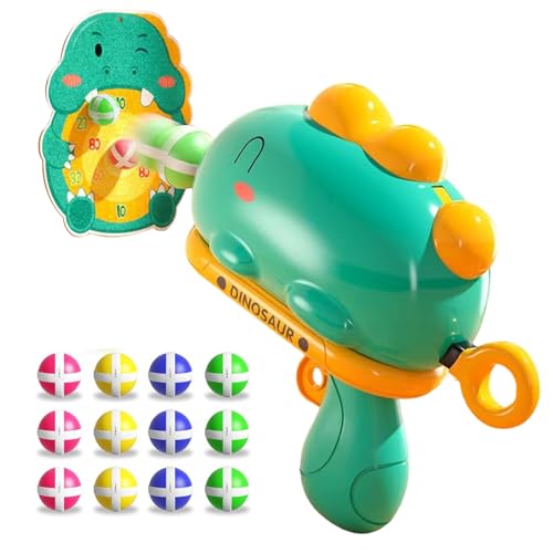 Juguetes de Tiro con Dinosaurios,Pistolas de Dinosaurio,con Tablero de Dardos, Juegos de Disparos para Interiores Exteriores Jardín Fiesta,12 Bolas pegajosas