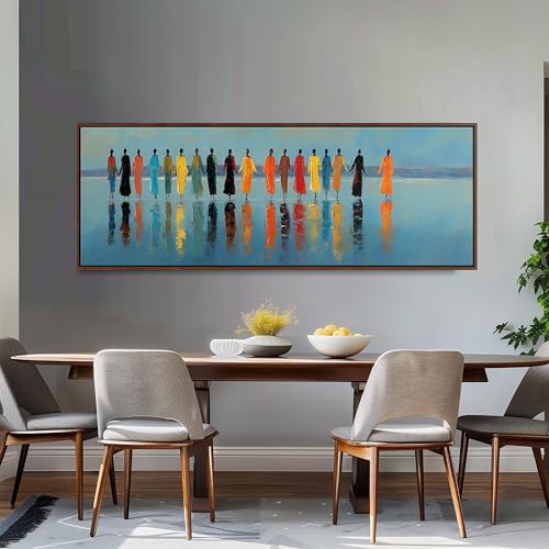Tableau de personnages colorés toile panoramique grand format 40x120cm - 3