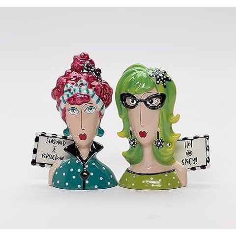 Fine Porcelain Dollymama's Lady Perfection-Spicy Salt and Pepper Shaker by Joey, 4-7/8" H Cover