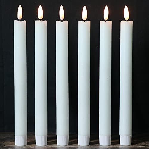 Wondise White Flameless Taper Candles with Timer, 6 Pack Battery Operated LED Flickering Real Wax Candle for Christmas Thanksgiving Wedding Decorations