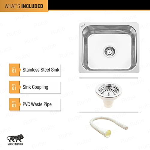 Image of Ruhe Stainless Steel Square Bowl Kitchen Sink 21x18x8 Inches (Glossy Finish), Bright Silver