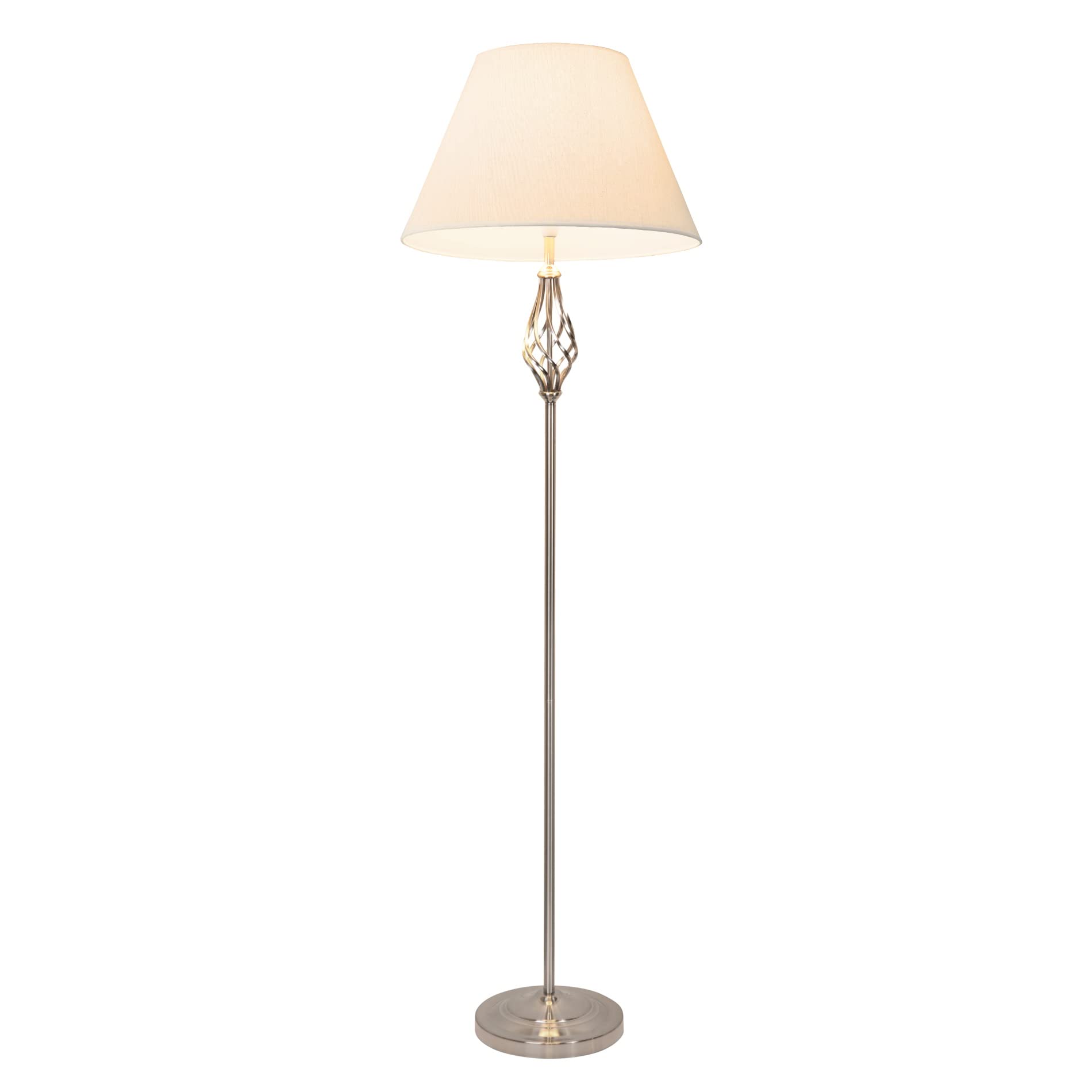 Lighting Supermarket Silver Kingswood Barley Twist Traditional Floor Lamp - Satin With Cream Shade