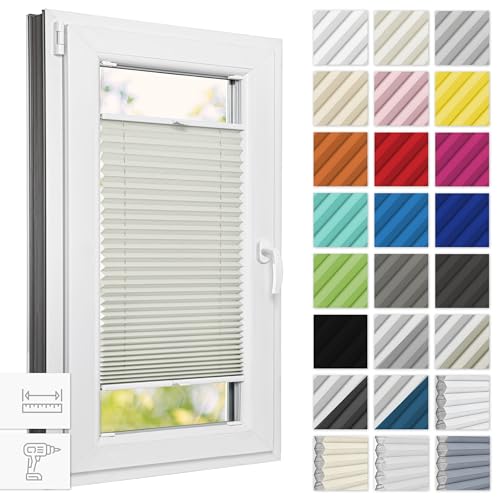 Estika Thermo-Plissee mit Bohren Verdunkelung 60 cm x 200 cm - Blackout: Cremige-Weiß - Rollos für Fenster, Jalousien Fenster für innen, Raffrollo, Fensterplissee