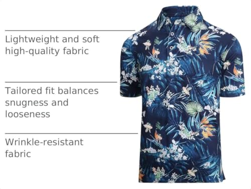 Damipow Mens Navy Palm Hawaiian Polo