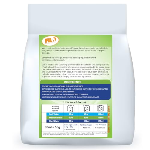 Filo Bio Washing Powder 10kg - Biological Laundry Cleaning Detergent for over 500 Washes –Cleans Tough Stains in Quick Wash - Gentle on Sensitive Skin - bulk size for Family and professionals. - Image 5