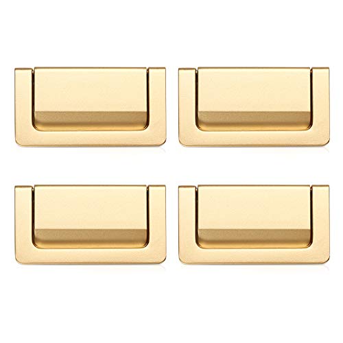 XGzhsa Tiradores para cajones, tiradores ocultos para muebles, 4 tiradores modernos de aleación de zinc para armarios, armarios, puertas y cajones (oro, centro del orificio: 64 mm)