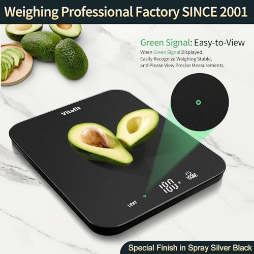Vitafit 15 kg digitale keukenweegschaal, hoge precisie gegarandeerd door professioneel wegen sinds 2001, levensmiddelweegschaal van 1 g voor koken en koken, led-display, 3 x AAA, zwart