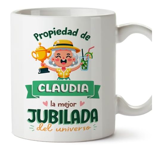 MUGFFINS Tazas Personalizadas para JUBILADA mujer - En Español - Propiedad de - 11 oz / 330 ml - Regalo Personalizable original y divertido