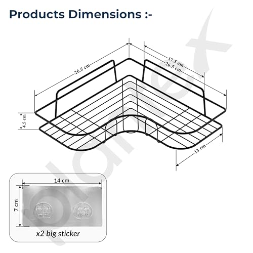 Image of Plantex Corner Shelf for Bathroom /GI Steel Shelf with Minor Surface Marks from Transit, Fully Quality Checked /Self Adhesive Bathroom Organizer - Pack of 2 (Black)