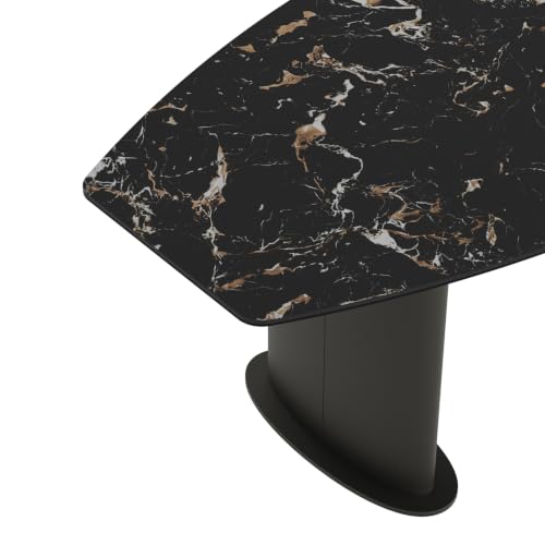 Image of Wakefit Crosne Dining Table - Portoro Black - 6 Seater I Marble Finish I Vitrified Tile Top I Portoro Black