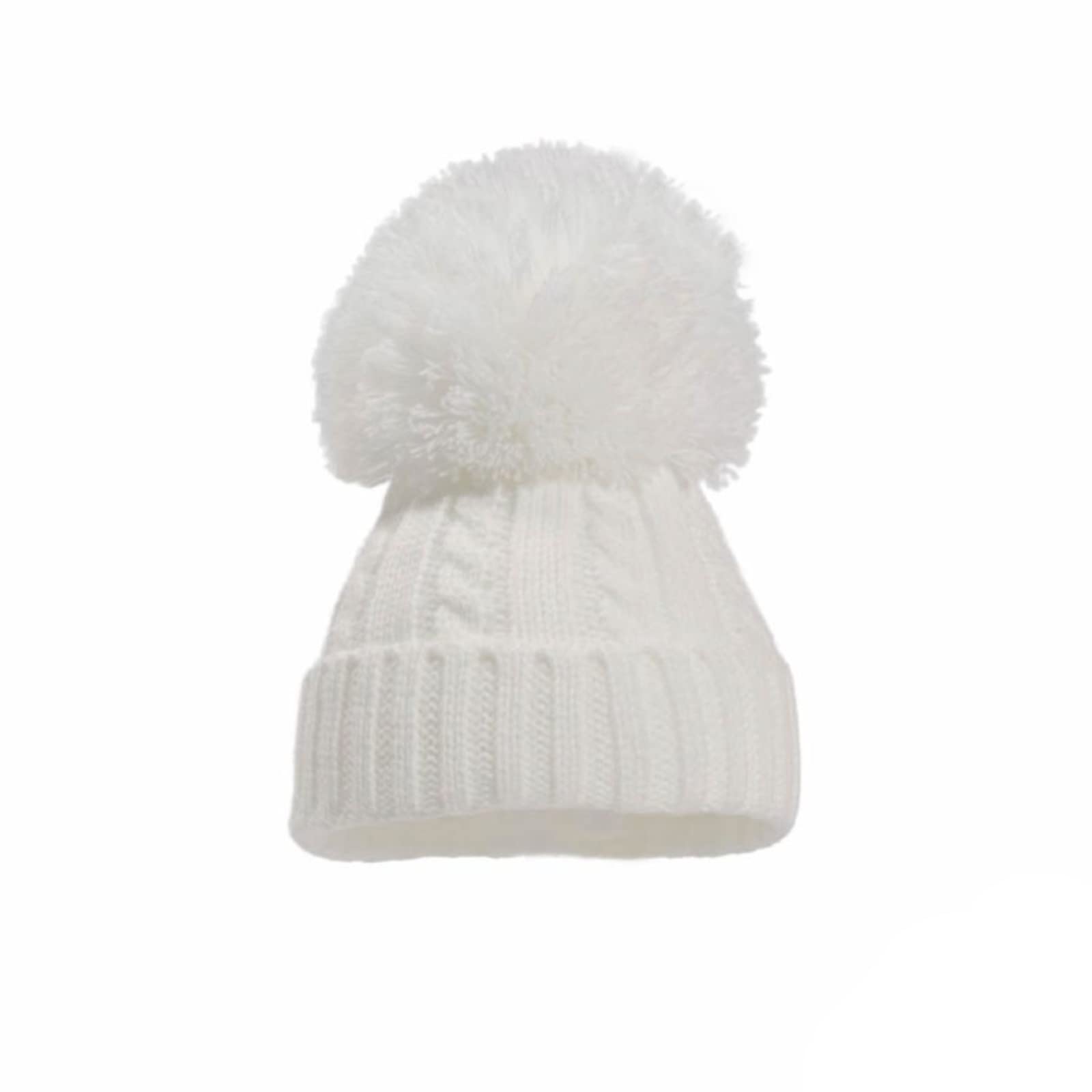 Baby Boys & Girls Knitted Pom Pom Hat, Cable Knit Bobble Hat, White, 12-24 Months