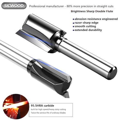 SICWOOD 6-Piece Straight Router Bit Set