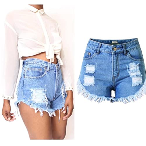 Shorts denim bleu taille haute pour affiner la silhouette en taille 34
