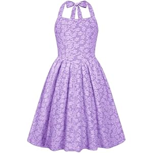 HOZIY Girls Dresses Floral Halter Tie Back Short Dress Juniors Summer A-Line Flowy Backless Sundress 5-14 Years 9-10 Years Purple