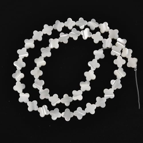 Image of HAAMIIQII Natural White Mother of Pearl Shell Beads 8mm Clover Shape Semi Precious Stone Loose Gemstone Beads for Jewelry Making Strand 15 Inch (45-47pcs)