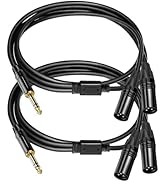 QINGLER 2Pack 6.35mm (1/4inch) TRS to 2 Dual XLR Male Cable Microphone Stereo Unbalanced Audio Co...