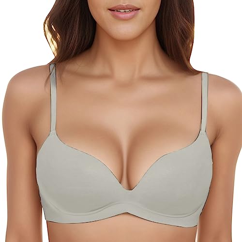 Pack de camiseta con sujetador push-up acolchado sin aros, sin costuras, cómodo sujetador de copa suave, gris, 70A/B