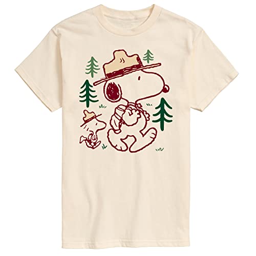 HYBRID APPAREL - Peanuts - Snoopy and Woodstock Hiking - Men's Short Sleeve Graphic T-Shirt - Size Large Cream