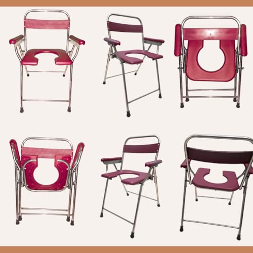 Image of Stainless Steel Toilet Chair, Foldable, Stainless Steel Commode, Bathroom Chair, for Elderly, Disabled and Pregnant Women, Lightweight, Portable, Anti-Skid, Support Upto 100Kg (Red, Normal)