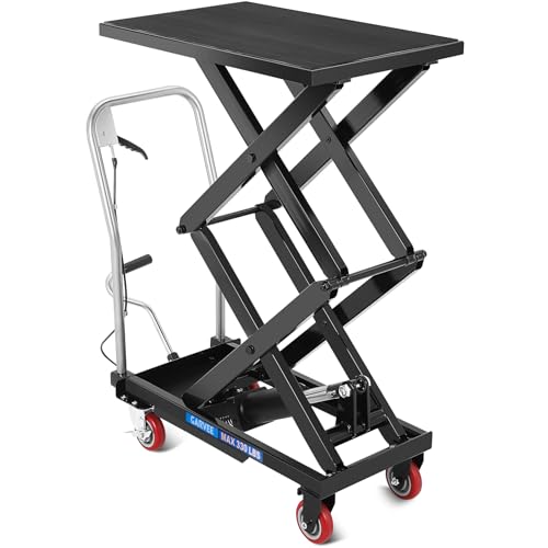 Image of Garvee Hydraulic Lift Table Cart, 330 LBS Load Capacity 50 in Lifting Height, Double Scissor Lift Table with 4 Wheels and Non-Slip Pad for Material Handling and Transportation, Black