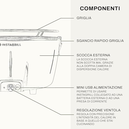 Instagrill | Barbecue A Carbonella Senza Fumo, Da Tavolo, Da Balcone, Portatile. Include Batteria Ricaricabile, Carbone E Gel Per Accensione, In Soli 5 Minuti. Grill Da Campeggio. Pak Blu Oceano - 4