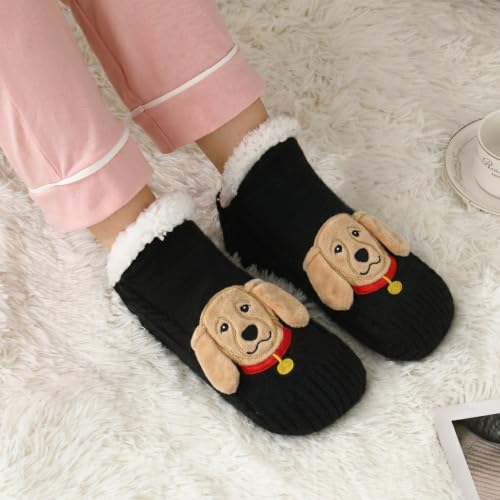 Image of ZYZX Cute Dog Slipper Socks for Women with Grips,Fuzzy Socks Indoor