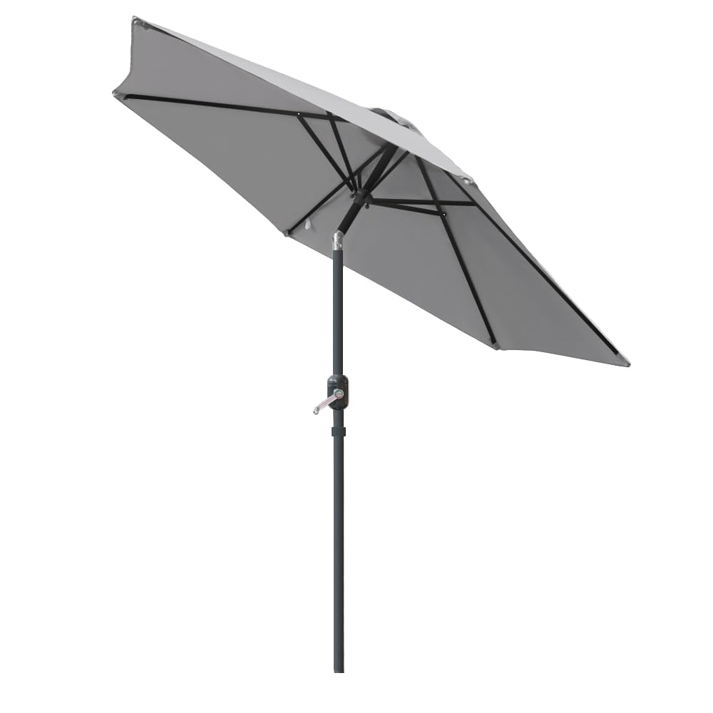 Blümme Grey 2.5M Tilting Garden Parasol Sun Shade Patio Outdoor Umbrella Canopy With Crank Handle
