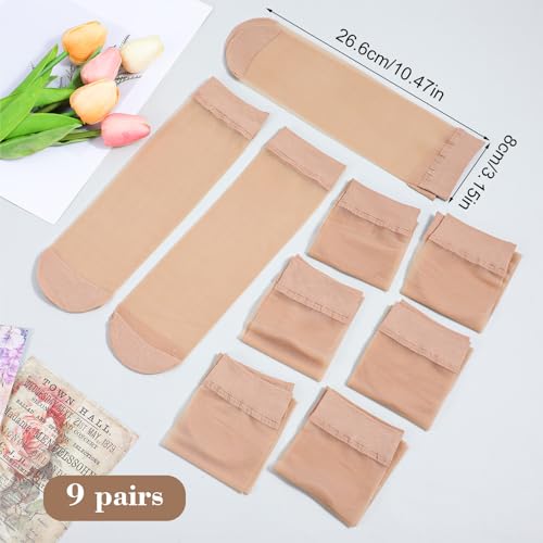 9 Pairs Women's Ankle High Sheer Socks Thin Nylon Sock Short Dress Stockings See Through Sock Nylon Reinfored Toe Pantyhose Socks for Women Nude2