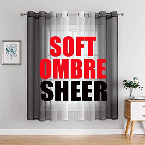 Image of G2000 Sheer Curtains 63 Inch Length Grey and White Ombre Drapes for Bedroom and Living Room Windows, Light Filtering Grommet Curtains for Patio Sliding Glass Door, 2 Panels Set