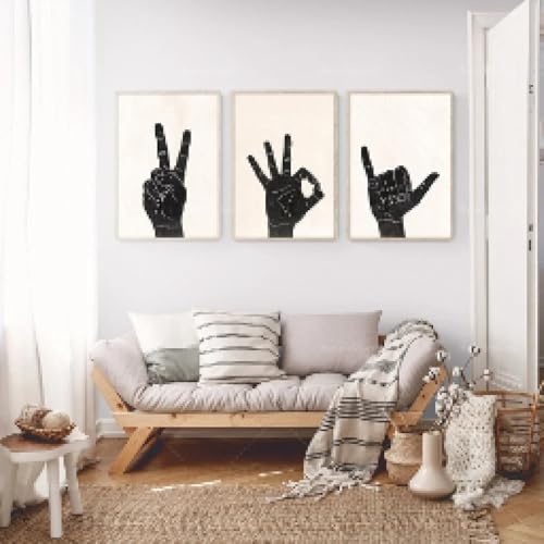 Affiche peace sign et ok gesture tableau abstrait triptyque 60x80cm - 2