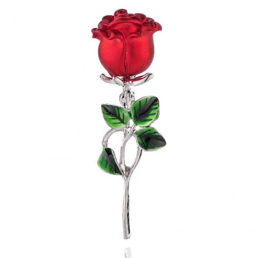 Danlai Women's Red Rhinestone Rose Flower Brooches For Elegant Flower Lapel Pins Wedding Party Badge Jewelry Valentine's Day