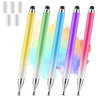 AmberVec Stylus-Stifte für Touchscreens, universeller 2-in-1-Eingabestift für iPad, kompatibel mit iPhone, iPad, Android, Microsoft-Tablets, Handys, Oberflächen, Blau, Grün, Rosa, Lila, Gelb, 5 Stück