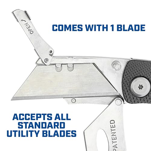 Sheffield Folding Utility Knife, Accepts Standard Utility Knife Blades, Box Cutter Aluminum Handle, Razor Blades Included, For Home, Office, Trades, and Warehouse by Sheffield - Image 3