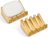 SUBEKYU Bamboo Soap Dish Self Draining Wooden Bar Soap Holder Soap Saver for Shower Slope Drainage D
