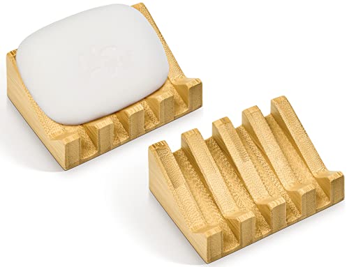 Subekyu Bamboo Soap Dish Self Draining Wooden Bar Soap Holder Soap Saver For Shower Slope Drainage Design With Waterproof Layer Wood Soap Dish For Bathroom And Kitchen，2Pcs #TOP15
