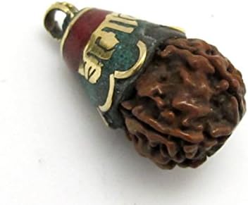 1 Pendant - Tibetan Om mantra Nepal natural Rudraksha seed capped drop pendant - PM269