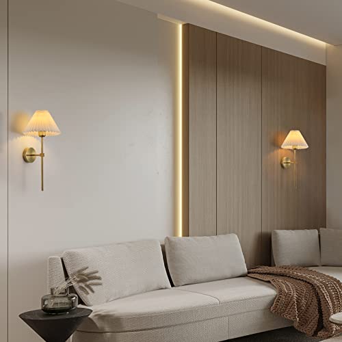 Keluoly Wall Sconces Sets Of 2 White Fabric Lampshade Gold Wall Lamp Column Bracket Wall Lighting Bathroom Dresser Hardwired Lamp Applicable To Living Room Bedroom Dining Room #TOP7