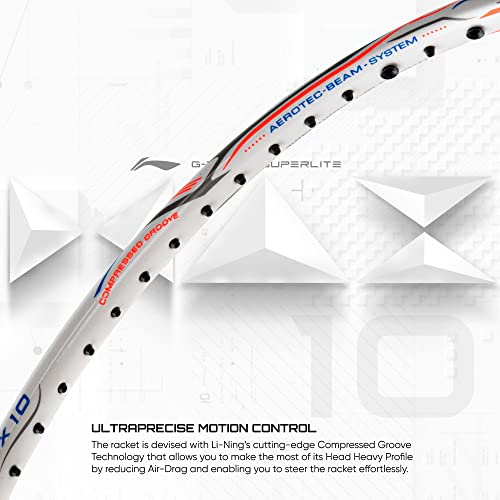 Li-Ning G - Force Superlite Max 10 Carbon Fibre Badminton Racket with Full Racket Cover | ltralite Carbon, Nano Power Frame & Precision Control Tech | 80 Grams | Maximum String Tension - 28lbs