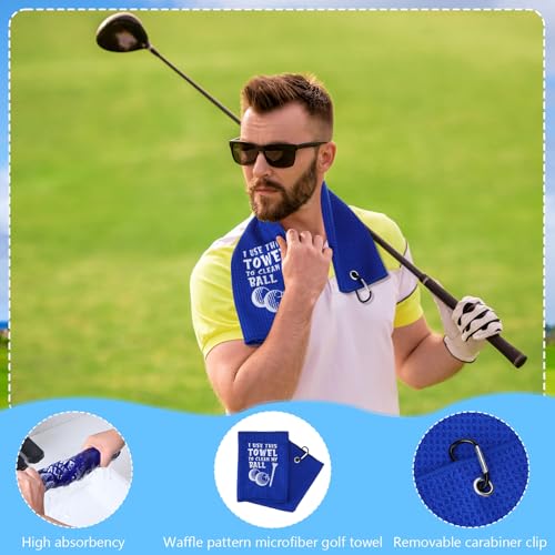 Realspring 9 Pcs Golf Accessories Kit Golf Club Cleaning Kit Include Microfiber Towel, Cleaner Brush, Ball and Tee Holder, Divot Repair Tool, Ball Bag with Hook for Men Women Gifts(Blue,Funny)