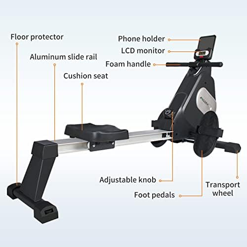 Jupgod Magnetic Rowing Machine 16 Level Adjustable Rower Machine Workout with Phone Holder for Home Gym Office 2022 New Model