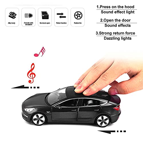 Model 3 Toy Car, 1:32 Zinc Alloy Diecast Car Toys For Kids, Pull Back Collectible Vehicle Toy Door Opening Scale Car Model With Sound And Light, Birthday Gift For Boys Girls 3+ Years Old #TOP1