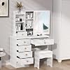Makeup Vanity Desk with Sliding Mirror, Bedroom Dressing Table, Makeup Desk with 6 Drawers, Open Shelves, Hidden Storage Space White