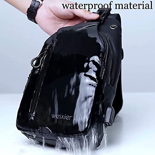 Waterproof Sling Bags Mens Shoulder Crossbody Backpack with USB Charging Port& Headphone,Outdoor Lightweight Bag3