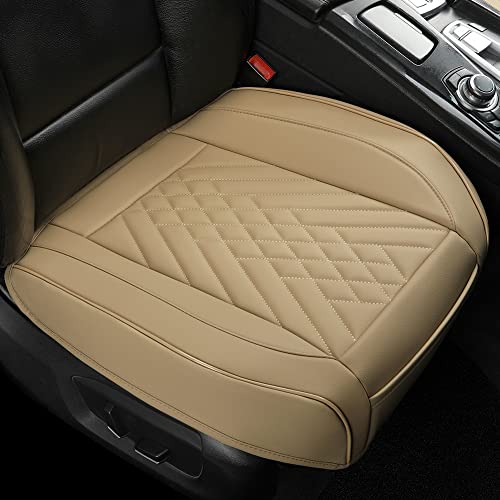 Image of GIANT PANDA Premium PU Leather Front Car Seat Cover Protector Anti-Slip Bottom Seat Cover Fits 95% of Vehicles, Wrapping Around The Bottom (2 Packs - Beige)