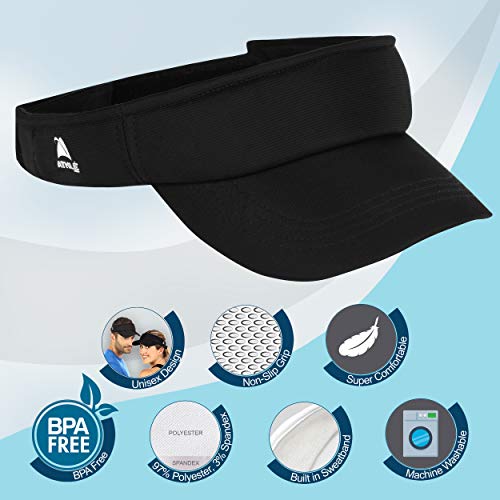 Athle Sport Sun Visors For Women And Men - No Headache Design Sun Visor Hat With Built-In Sweatband And Non-Slip Grip - Unisex Design - One Size Fits All - Black #TOP1