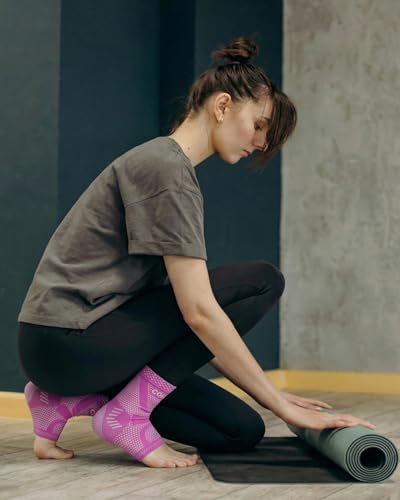 Image of LISEPWU Copper Ankle Brace, Copper Infused Ankle Support Compression Sleeve for Men & Women, for Foot Pain Relief, Sprained Recovery, Achilles Tendonitis, Daytime or Night Use(Purple M)