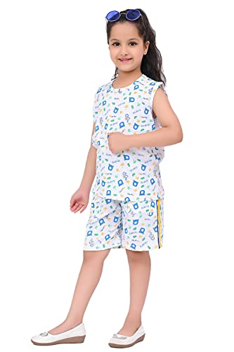 Image of SK Wardrobe Girls T-Shirt & Shorts Night Suit Set | Kids Cotton Sleepwear | Soft & Breathable Summer Nightwear | Comfortable Home Wear & Lounge Dress for Girls | Pack of 2