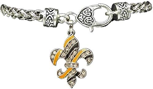 New Orleans Saints Fleur de Lis Black & Gold Crystal Rhinestone Charm Bracelet. Celebrate Drew Brees,NOLA, Our Who Dat Culture!!