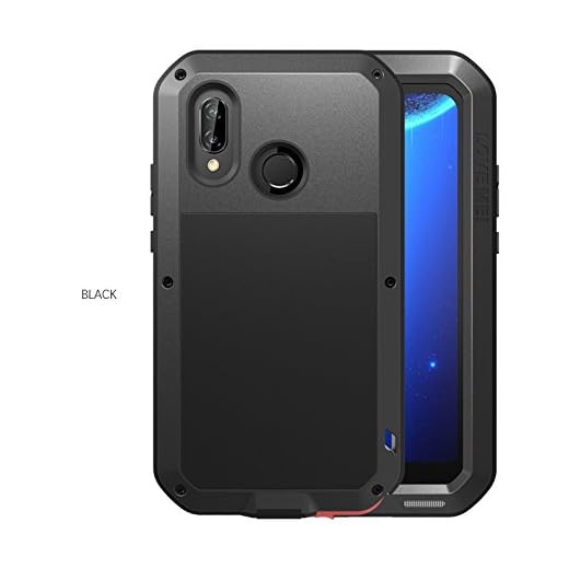 LOVE MEI för Huawei P20 Lite skal, Aliwisdom Outdoor Heavy Duty helkropp skyddslock stötsäker vattentät dammtät metall skal med pansarglasfolie, stöder trådlös laddning (svart)